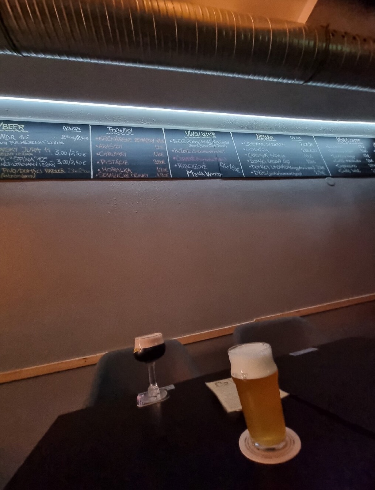 Pivné menu na tabuli